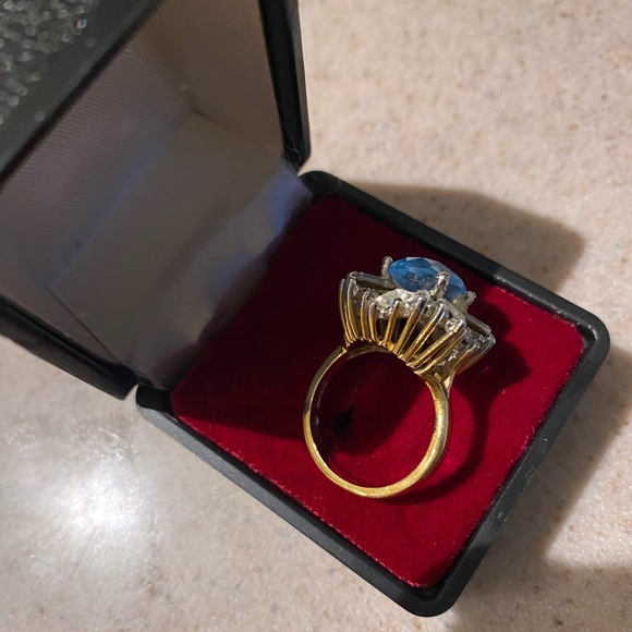 Vintage Aquamarine 18K Gold Plated Antique Ring - Size 8 - Picture 4 of 9